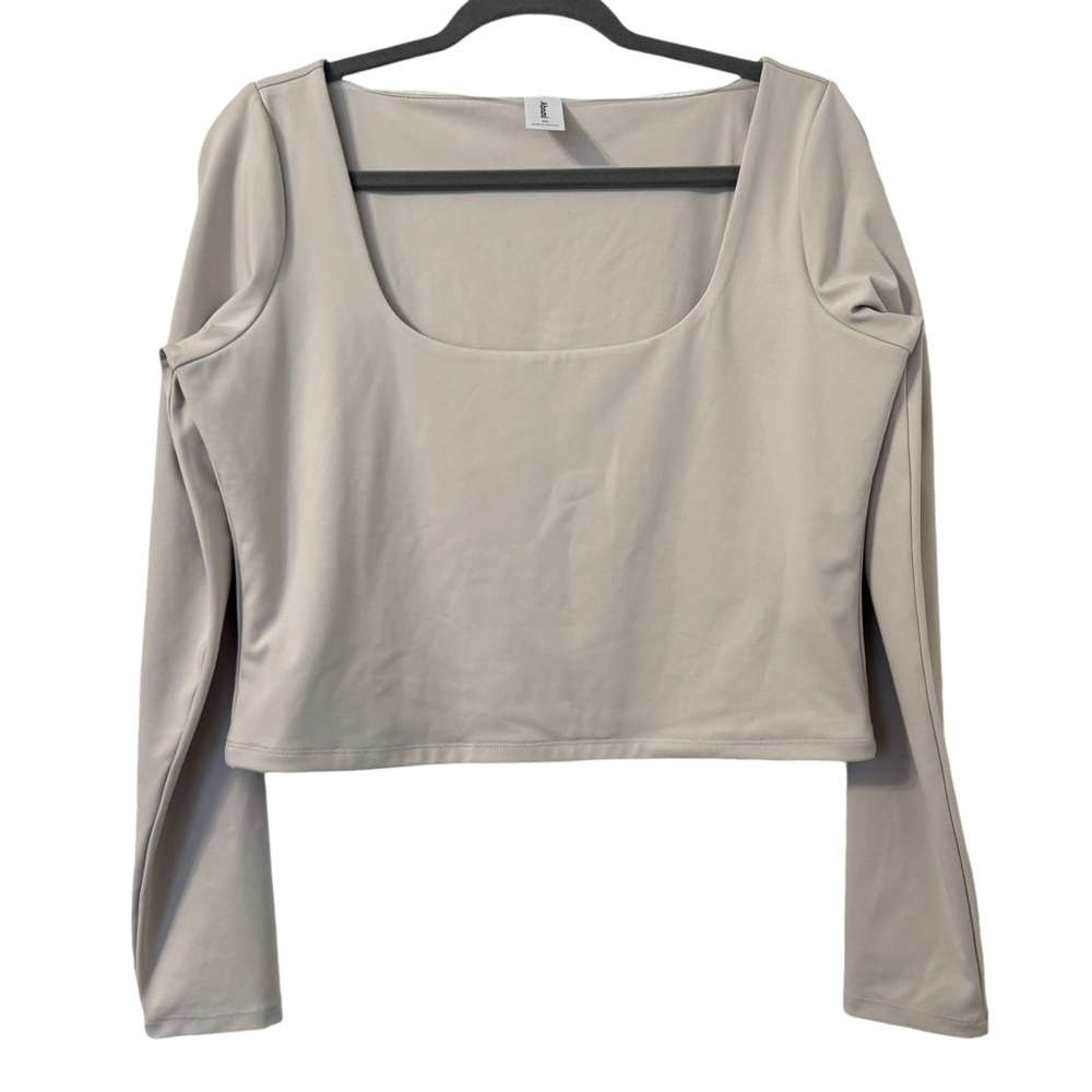 Abound Long Sleeve Crop Top XL Oatmeal Tan Square Neck Minimalist Casual